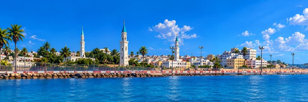 Bright Somali coastal city waterfront